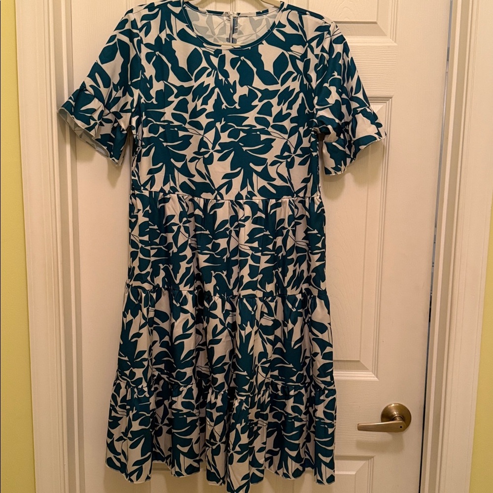 Floral Teal and White Dress